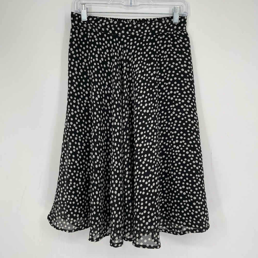 Lucky & Coco Women's Black White Polka Dot Chiffon Pinup Mod A-Line Skirt Size M